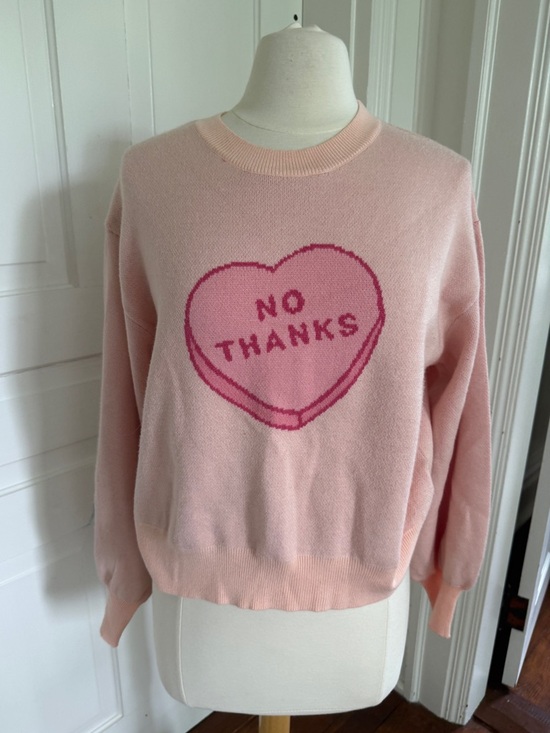 Miss Sparkling Sweaters - Women's Pink Crewneck Sweater with 'No Thanks' Heart Graphic